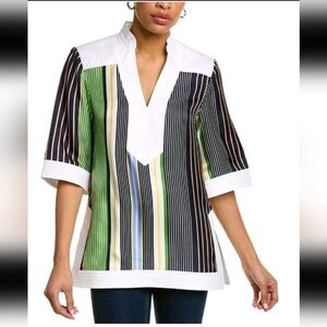 Tory Burch Womens Field Day Stripe Silk Tunic Multicolor Designer Blouse 10